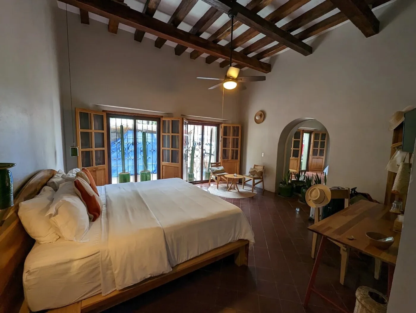 Grana hotel room, beamed ceiling